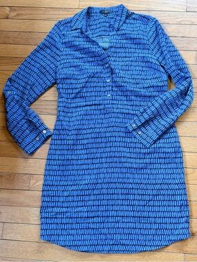 The Limited Ashton shirt dress size small Blue Black Print, Roll-Tab Sleeves